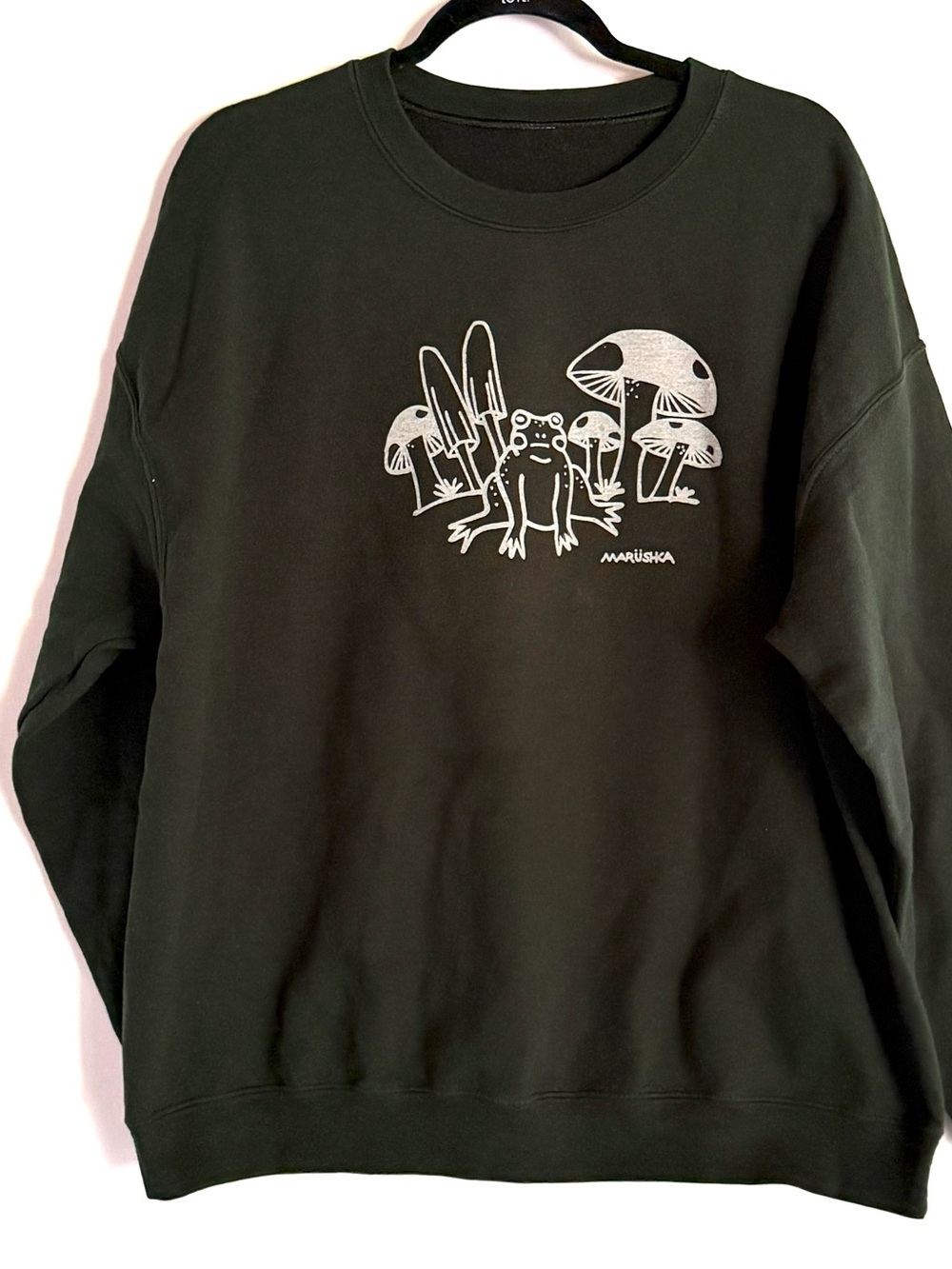 Marushka Dark Green Mushroom & Frog Printed Sweatshirt
